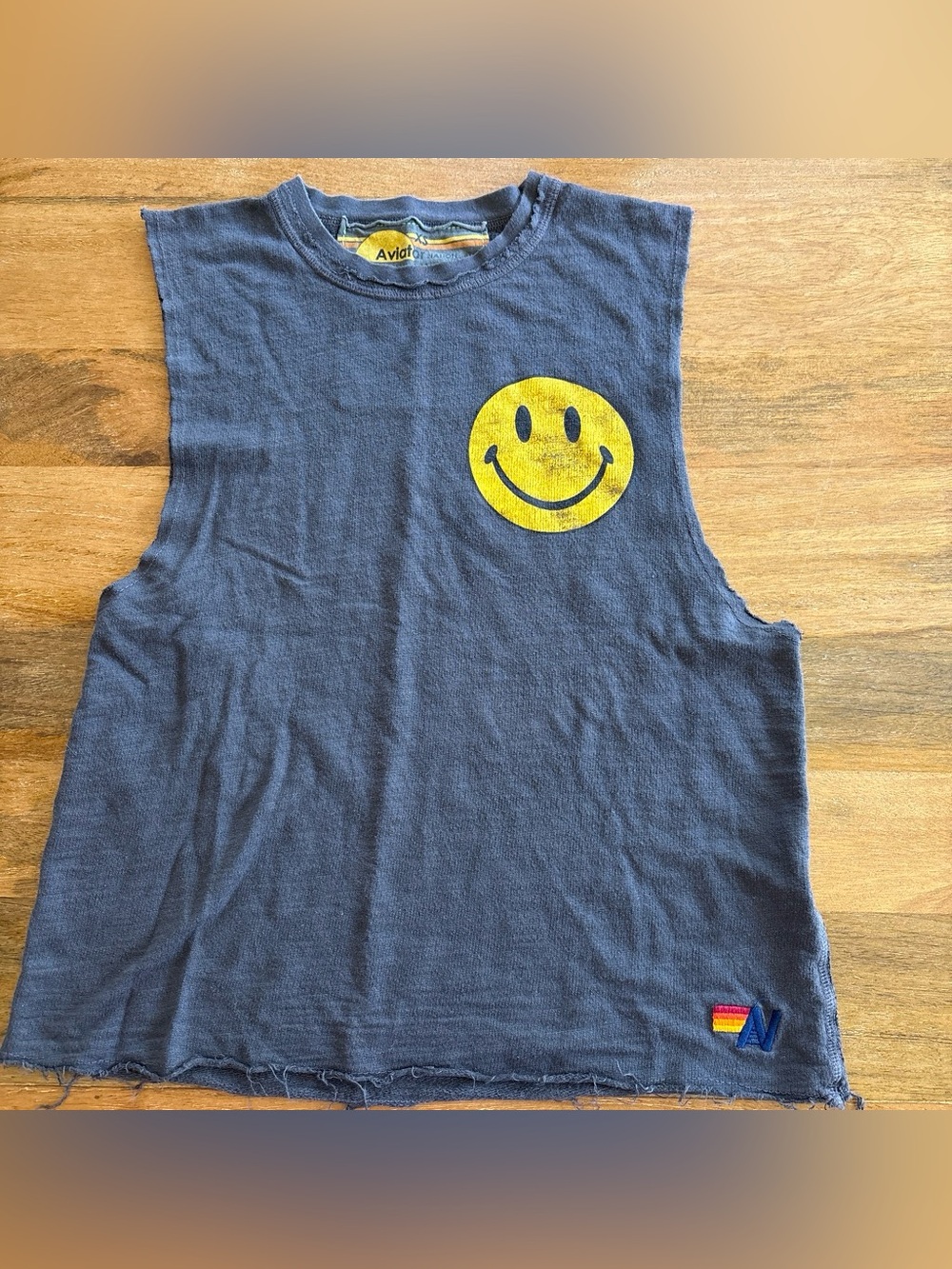 Aviator Nation Navy Tank Top with Yellow Smiley